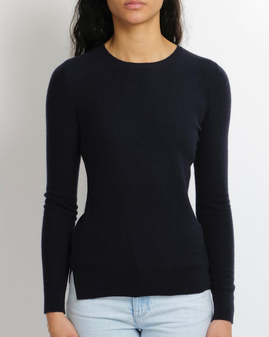 Loro Piana Navy Baby Cashmere Jumper with Silver Logo Detail Size IT 38 (UK 6)