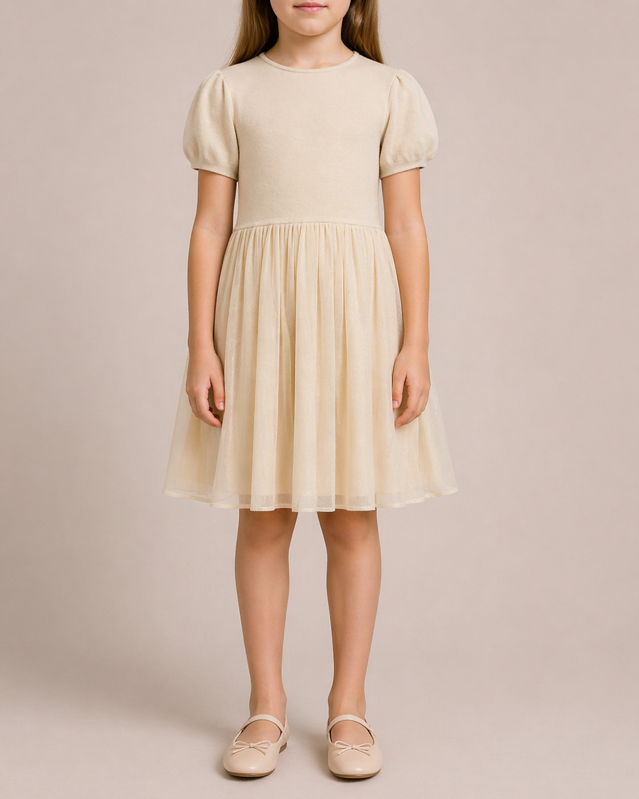 Loro Piana Kids Cream Stardust Dress with Pleated Skirt Size 8 years RRP £900