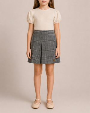 Dolce & Gabbana Kids Black and White Houndstooth Mini Wool Skirt with Logo Size 8 years RRP £350