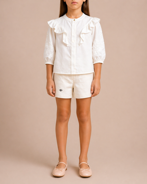 Chloé Kids White Button Down Blouse with Floral Embroideries Size 8 years RRP £345