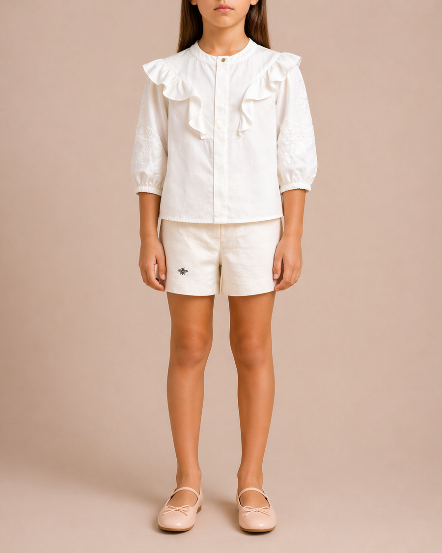 Chloé Kids White Button Down Blouse with Floral Embroideries Size 8 years RRP £345
