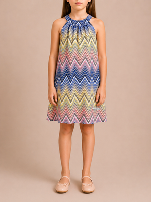 Missoni Kids Blue, Pink and Yellow Zig Zag Printed Mini Dress Size 8 years RRP £295