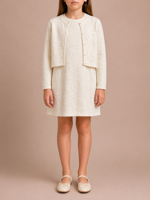 Christian Dior Kids White Knit Embroidered Cardigan and Short-Sleeved Dress with CD Heart Details Size 10 years RRP £1,250