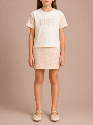 Christian Dior Kids White and Pink Sequin Embellished Logo T-Shirt and Skirt Set Size 8 years RRP £820