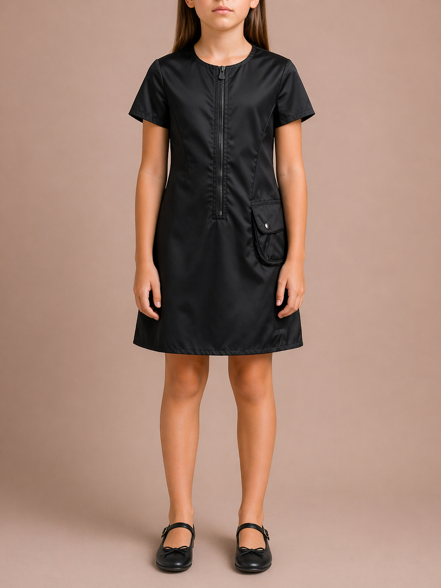 Christian Dior Kids Black Nylon Mini Dress with Pocket and Logo Detail Size 8 years RRP £750