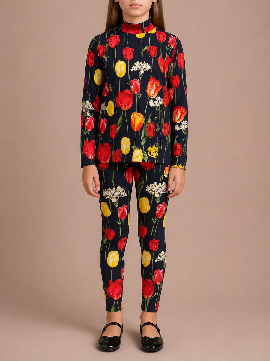 Dolce & Gabbana Kids Navy Floral Prints Tulipani Top and Leggings Set Size 9/10 years RRP £550
