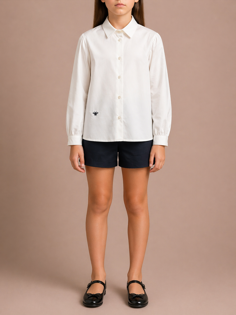 Christian Dior Kids White Long-Sleeve Shirt with Black Bee Detail Size 8 years RRP £380