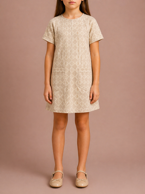 Christian Dior Kids Baby Pink and Cream Logo Printed Dress with Pockets Size 8 years RRP £795