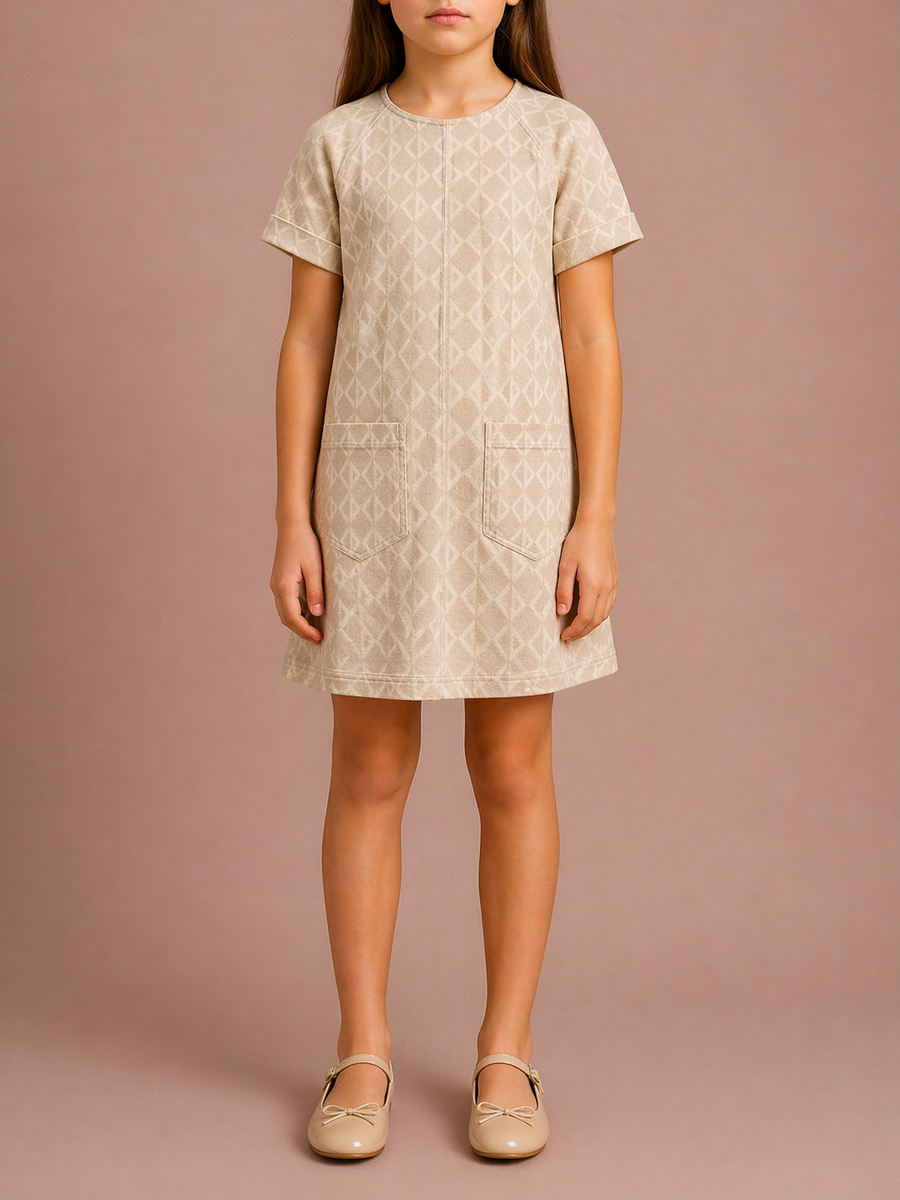 Christian Dior Kids Baby Pink and Cream Logo Printed Dress with Pockets Size 8 years RRP £795