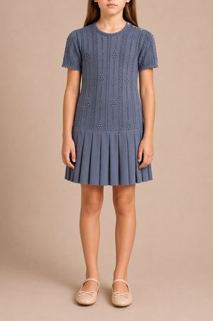 Gucci Kids Light Blue Knit Short-Sleeved Dress with Pleated Skirt Size 10 years RRP £500