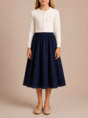 Christian Dior Kids Navy Satin Leopard Long Skirt with Logo Detail Size 8 years RRP £570