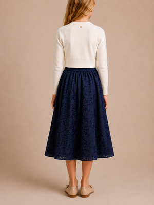 Christian Dior Kids Navy Satin Leopard Long Skirt with Logo Detail Size 8 years RRP £570
