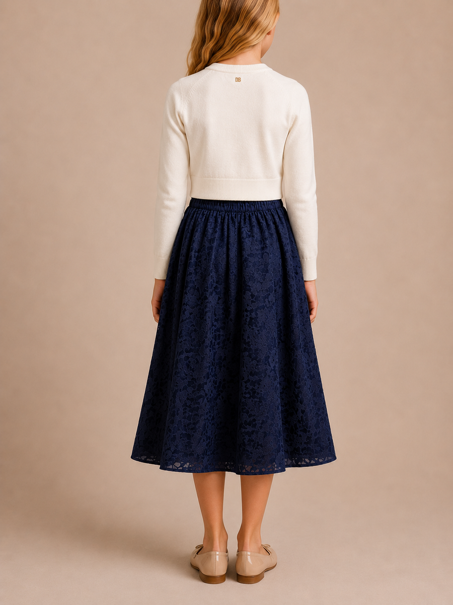 Christian Dior Kids Navy Satin Leopard Long Skirt with Logo Detail Size 8 years RRP £570