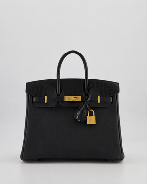 Hermès Birkin Bag 25cm Touch in Noir Togo Leather and Shiny Alligator Mississippiensis with Rose Gold Hardware
