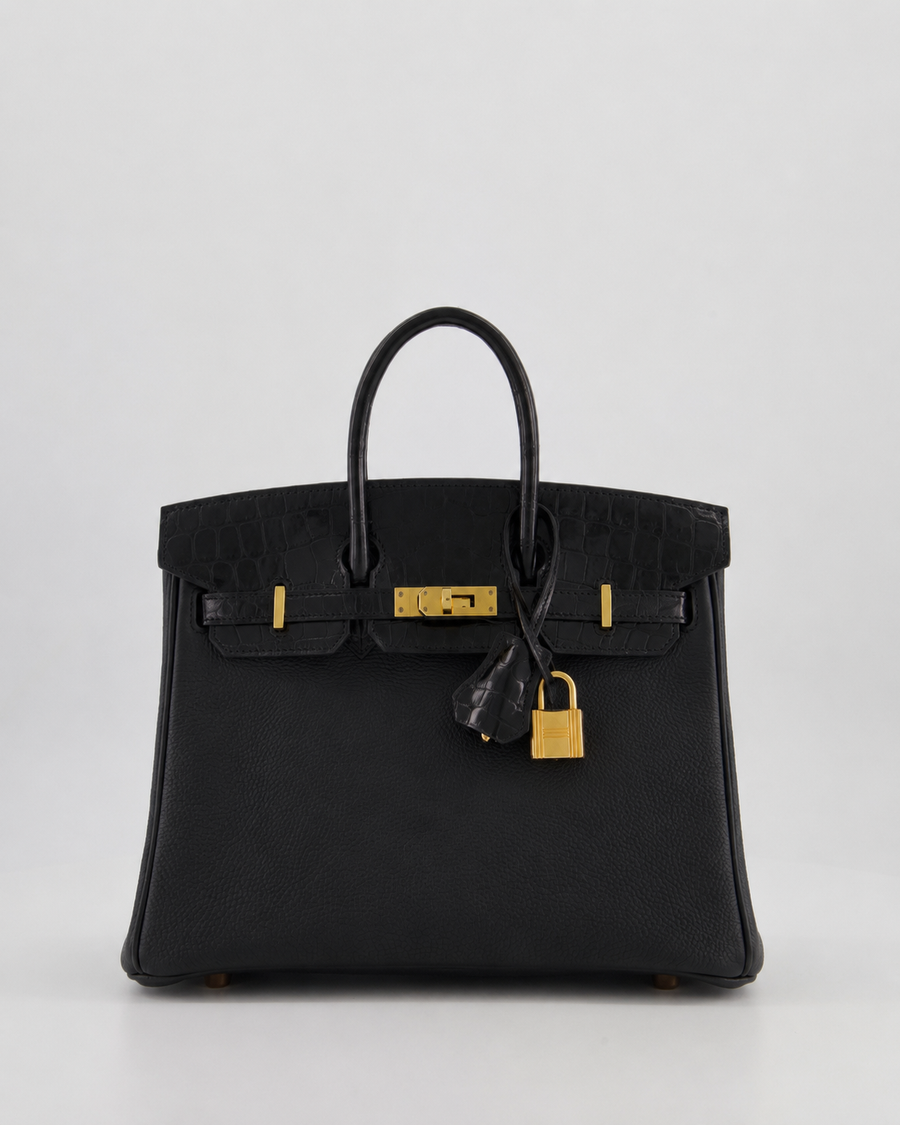 Hermès Birkin Bag 25cm Touch in Noir Togo Leather and Shiny Alligator Mississippiensis with Rose Gold Hardware