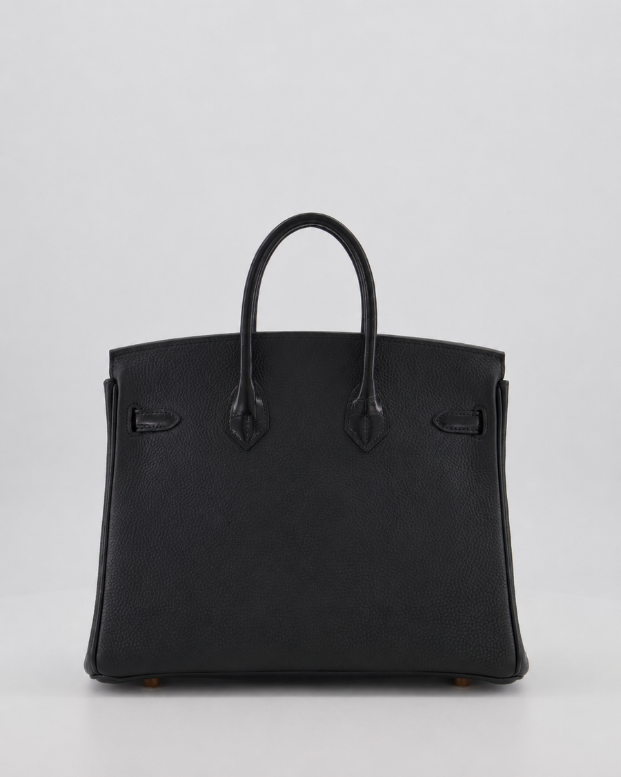 Hermès Birkin Bag 25cm Touch in Noir Togo Leather and Shiny Alligator Mississippiensis with Rose Gold Hardware