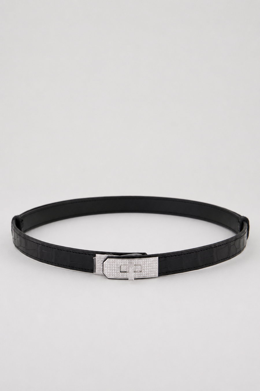 Hermès Kelly-To-Go Belt in Noir Matte Mississippiensis Alligator Leather and Diamond White Gold Hardware