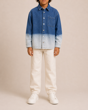 Christian Dior Kids Blue Ombré Denim Shirt Jacket with Silver Logo Buttons and Back Logo Size 10 years RRP £790