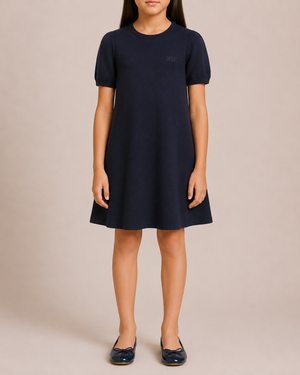 Christian Dior Kids Reversible Oblique Navy Wool Short-Sleeve Dress with Logo Detail Size 10 years RRP £730