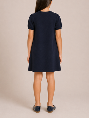 Christian Dior Kids Reversible Oblique Navy Wool Short-Sleeve Dress with Logo Detail Size 10 years RRP £730