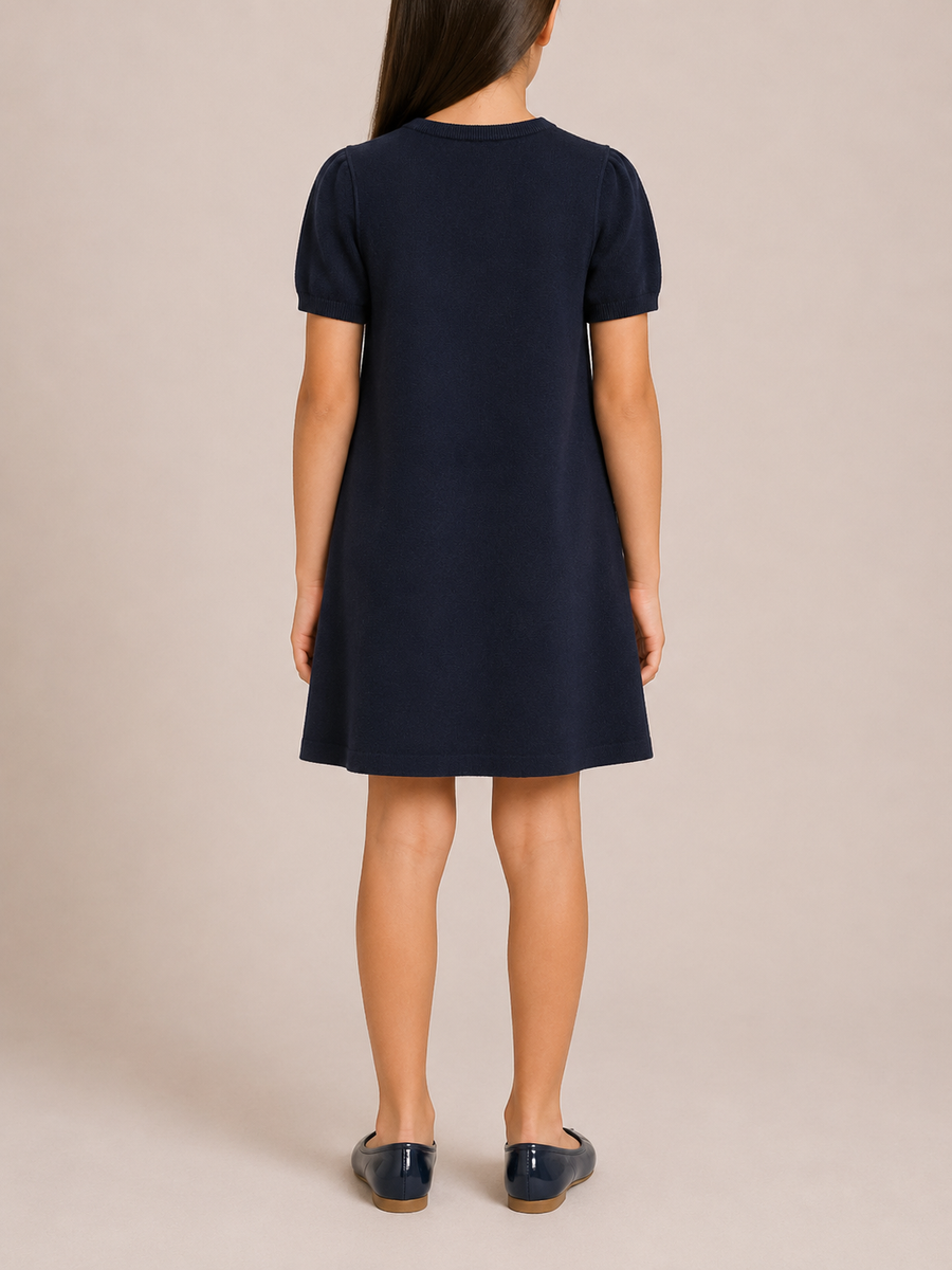 Christian Dior Kids Reversible Oblique Navy Wool Short-Sleeve Dress with Logo Detail Size 10 years RRP £730