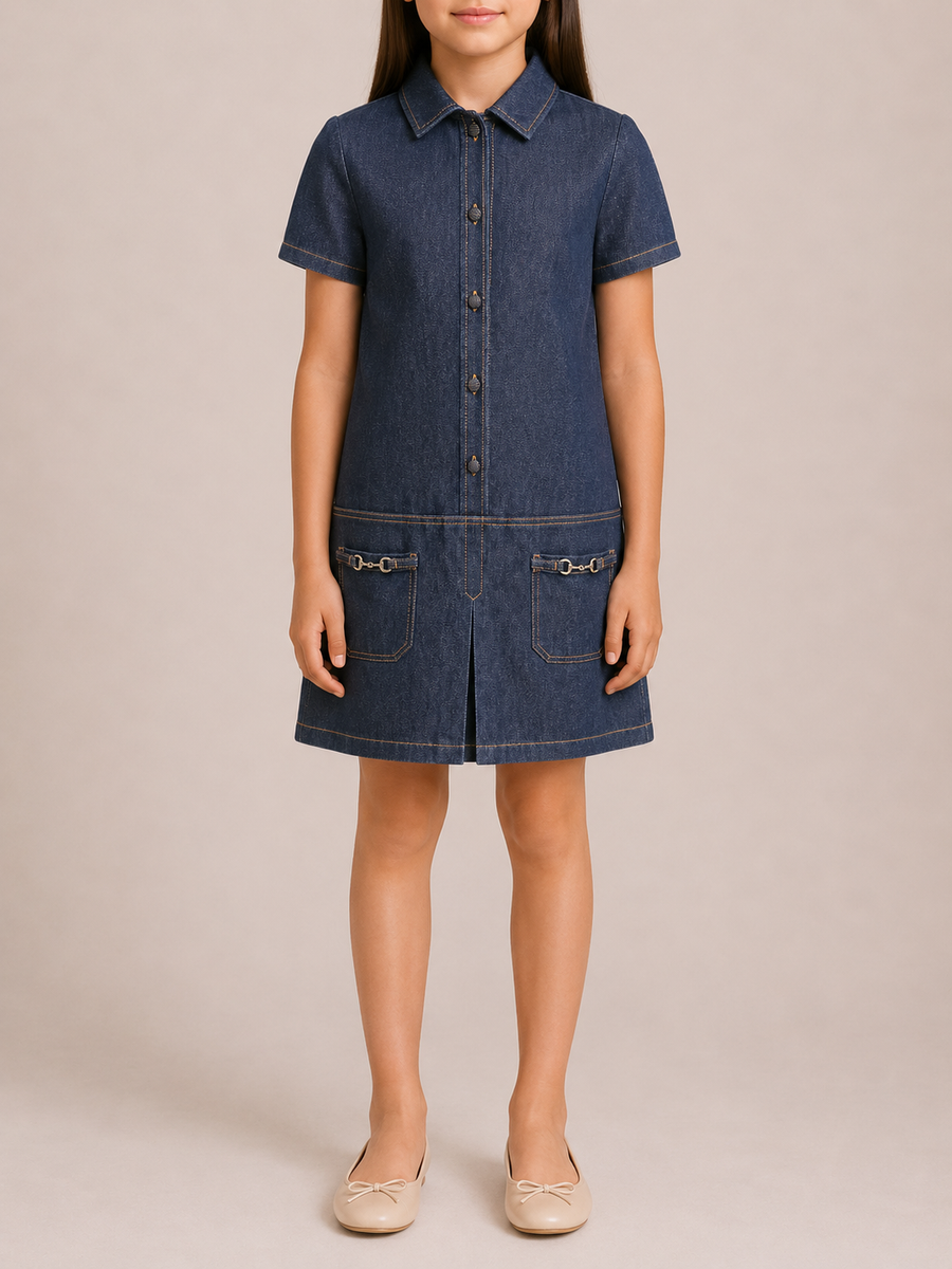 Gucci Kids Blue Denim Dress with Silver Horsebit Details Size 10 years RRP £645