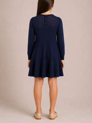 Dolce & Gabbana Kids Navy Knit Long-Sleeve Dress with White Logo Size 10 years