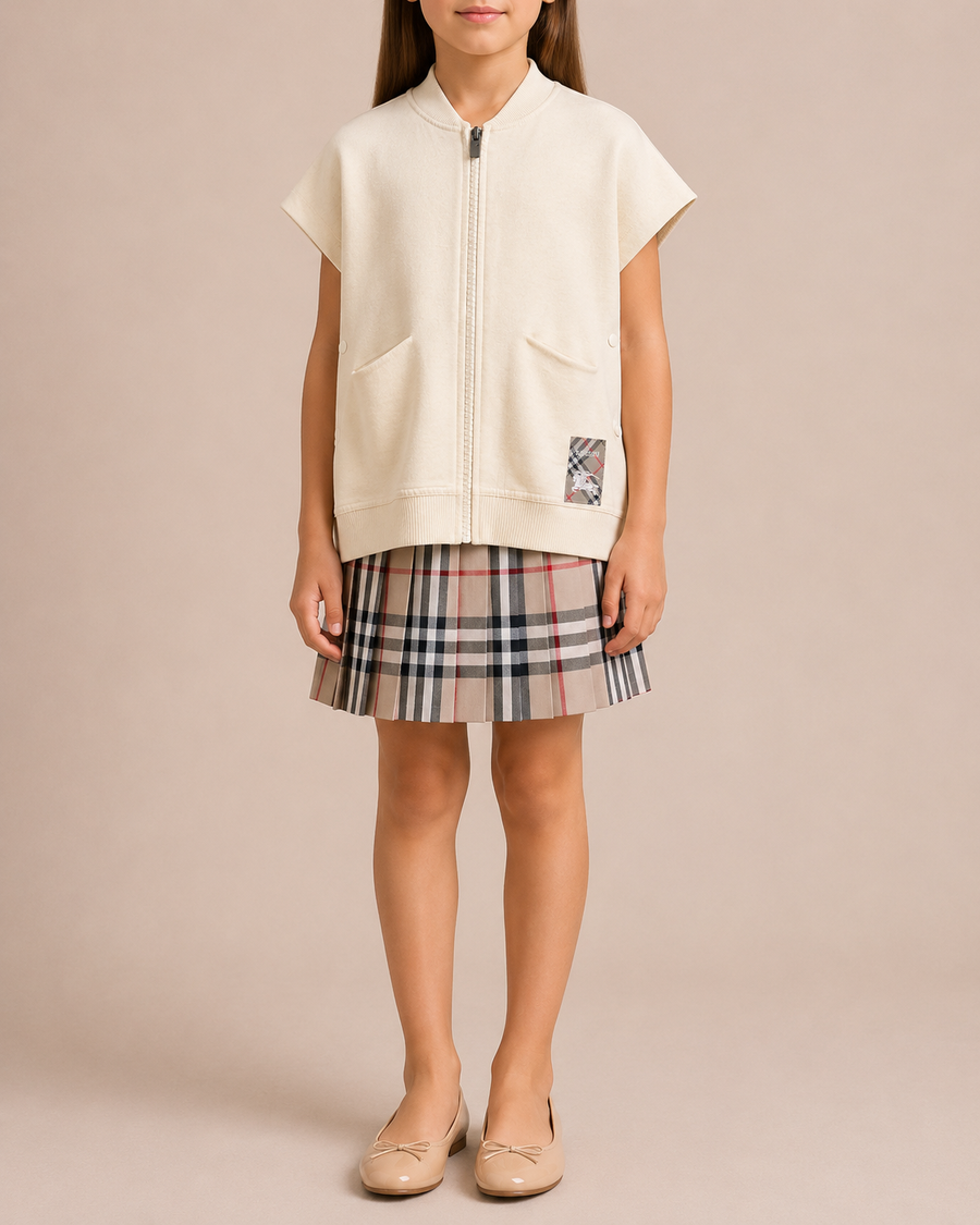 Burberry Kids Cream Zipped Cape with Logo Patch Detail Size M RRP £500