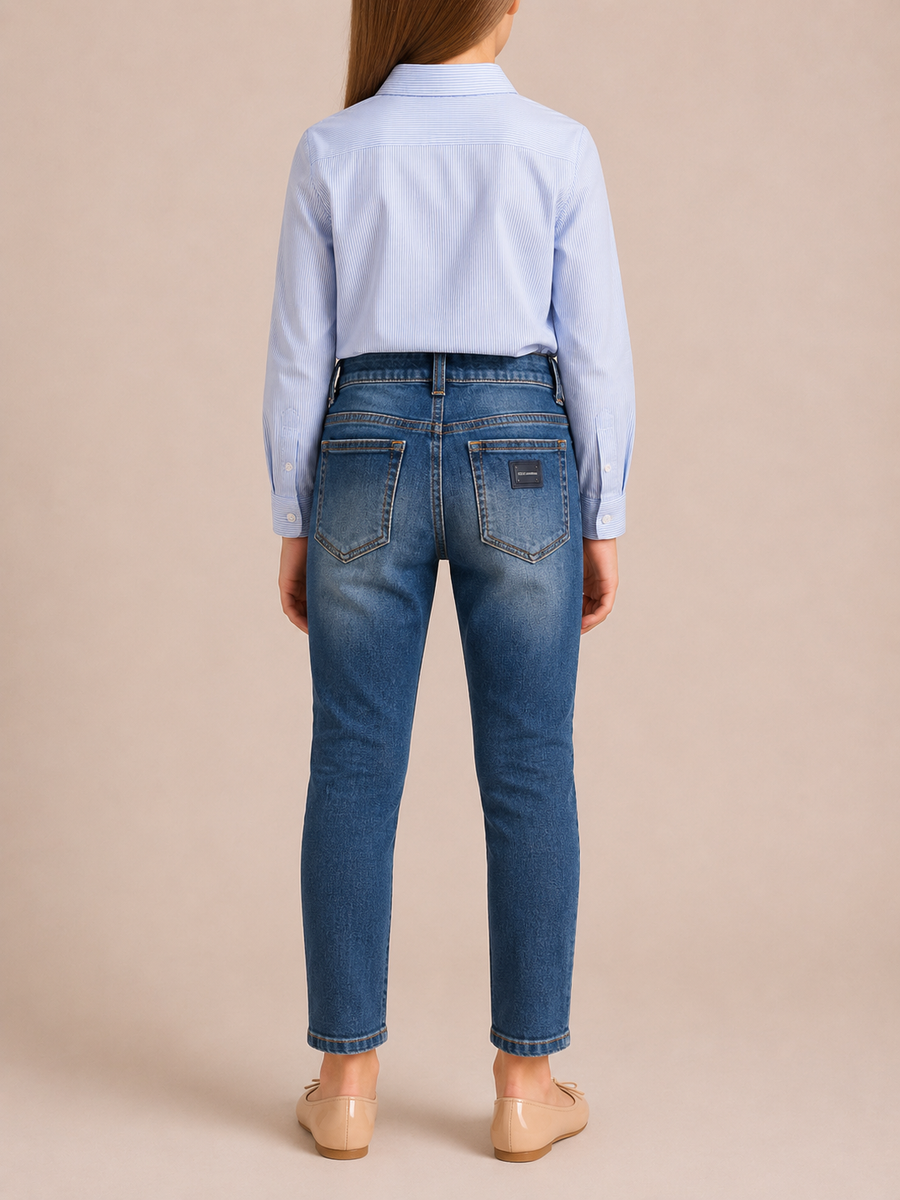 Dolce & Gabbana Kids Blue Denim Jeans with Black Logo Plate Size 10 years RRP £265
