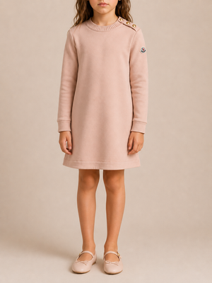 Moncler Kids Pink Sweater Dress with Gold Buttons and Logo Sleeve Detail Size 10 years RRP £300