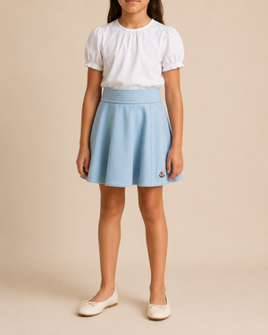 Moncler Kids Light Blue Denim Skirt with Logo Detail Size 8 years