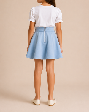 Moncler Kids Light Blue Denim Skirt with Logo Detail Size 8 years