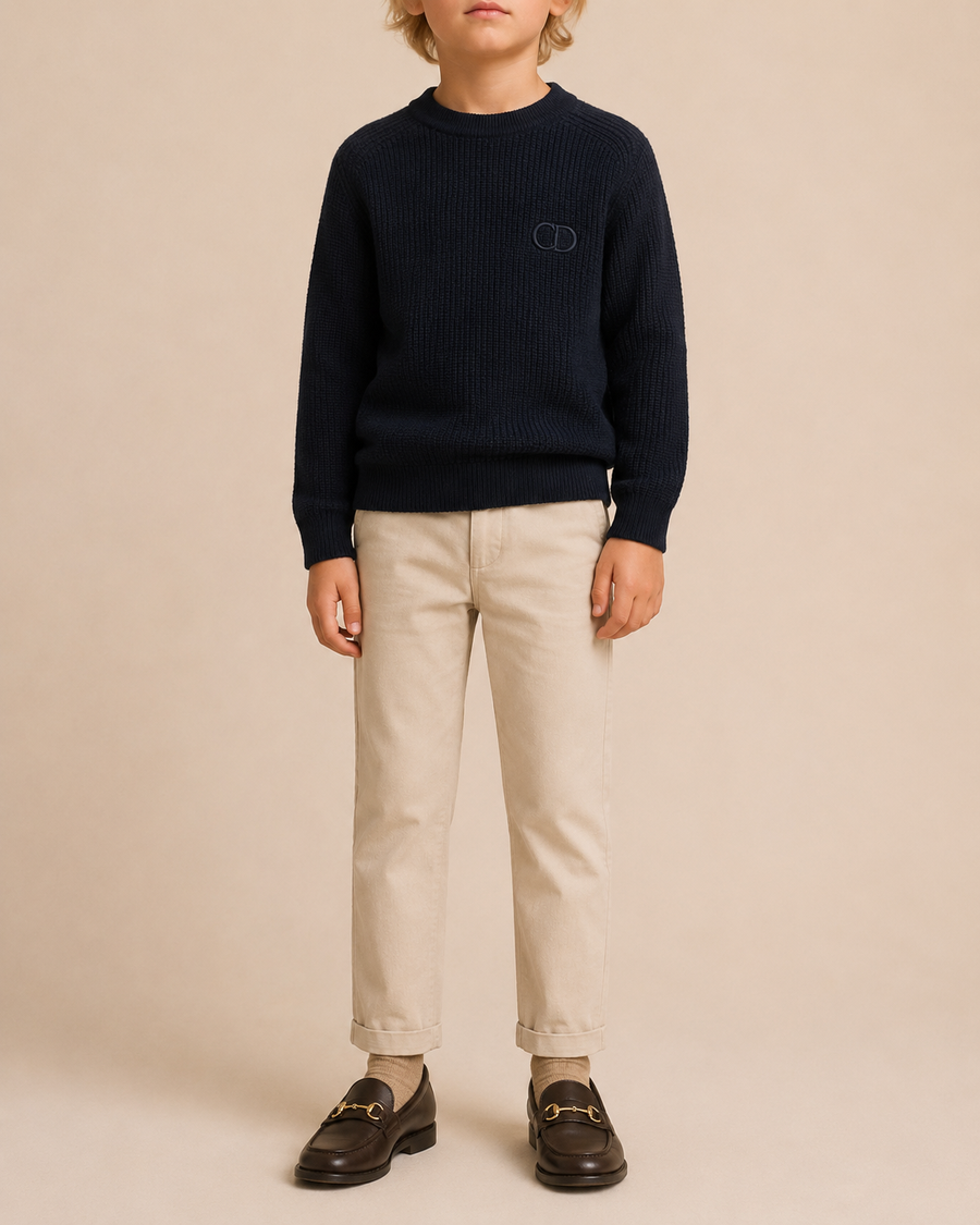 Christian Dior Kids Navy Wool Knit Jumper with CD Embroidered Logo Size 10 years RRP £690