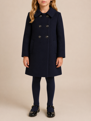 Dolce & Gabbana Kids Navy Wool Coat with Logo Buttons and Pockets Size 8 years