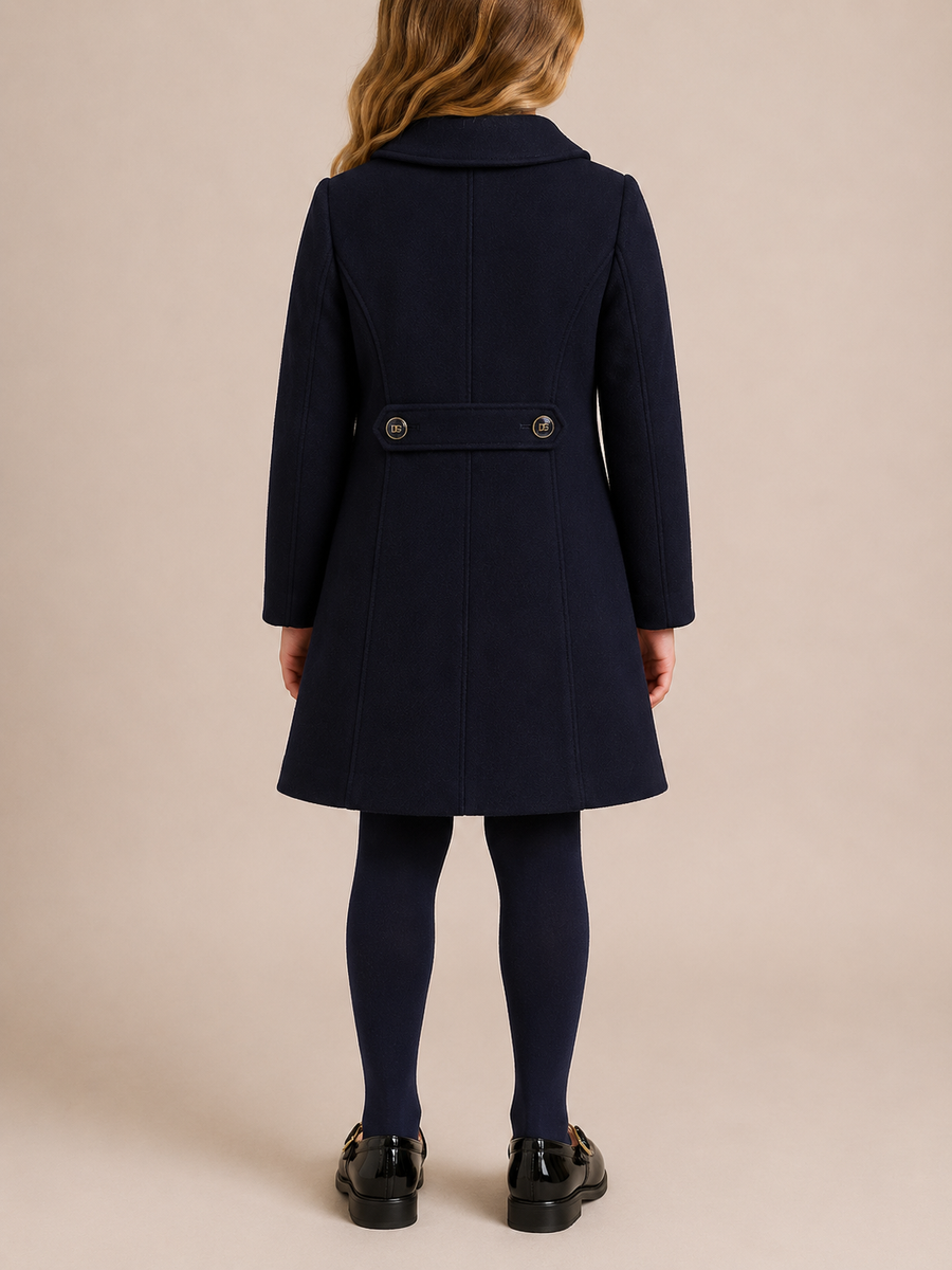 Dolce & Gabbana Kids Navy Wool Coat with Logo Buttons and Pockets Size 8 years