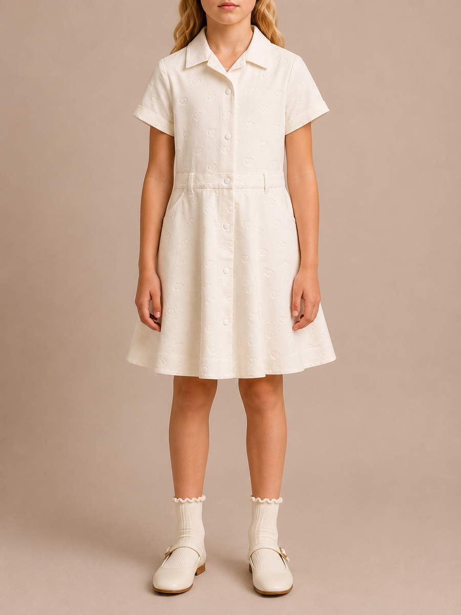 Christian Dior Kids White Heart Printed Maxi Dress with Logo Buttons Size 8 years