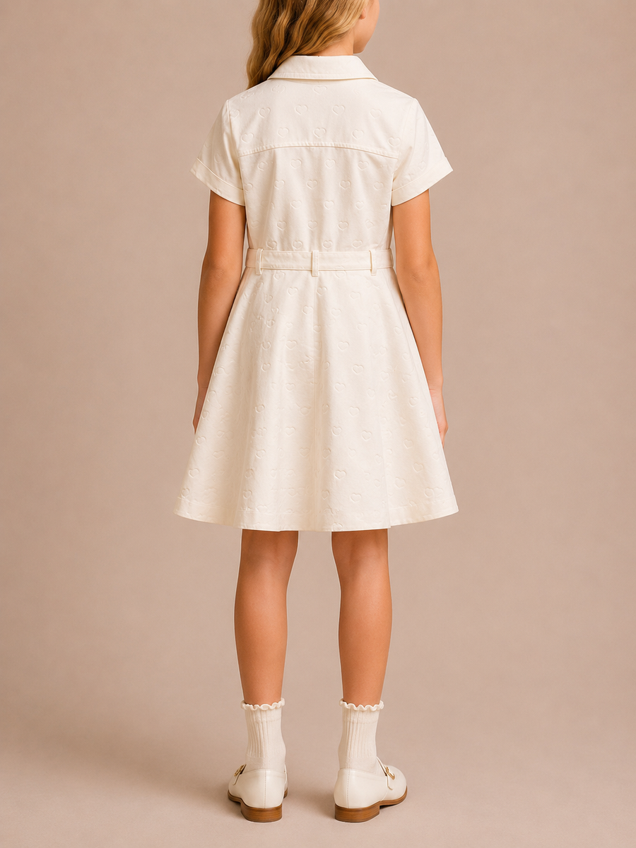 Christian Dior Kids White Heart Printed Maxi Dress with Logo Buttons Size 8 years