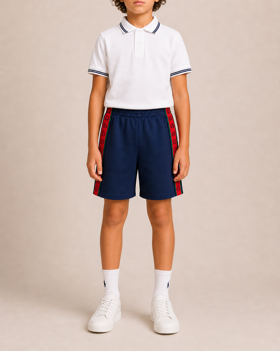 Gucci Kids Blue Shorts with Red Logo Band Details Size 6 years RRP £300