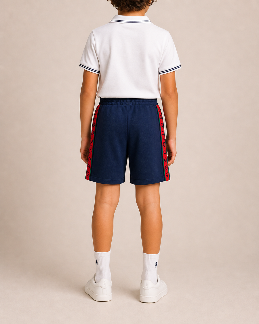 Gucci Kids Blue Shorts with Red Logo Band Details Size 6 years RRP £300
