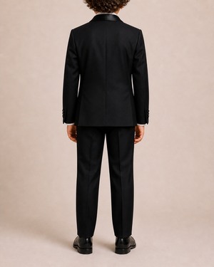 Elie Saab Kids and Multibrand Black Satin Jacket, Trousers, Waistband and Bow Tie Tuxedo Set Size 10 years