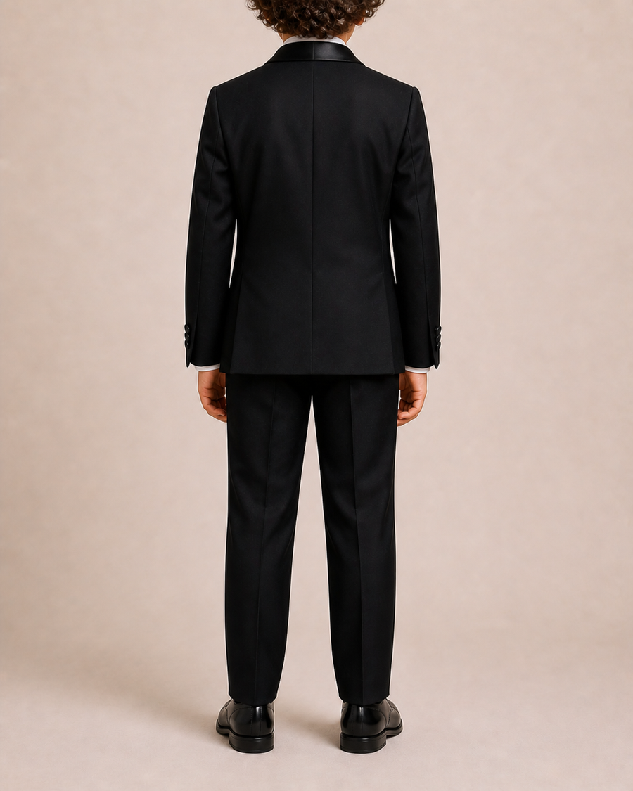 Elie Saab Kids and Multibrand Black Satin Jacket, Trousers, Waistband and Bow Tie Tuxedo Set Size 10 years