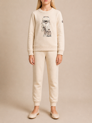 Moncler Kids Cream Sweater with Dog Prints and Appliqué Size 8 years RRP £250