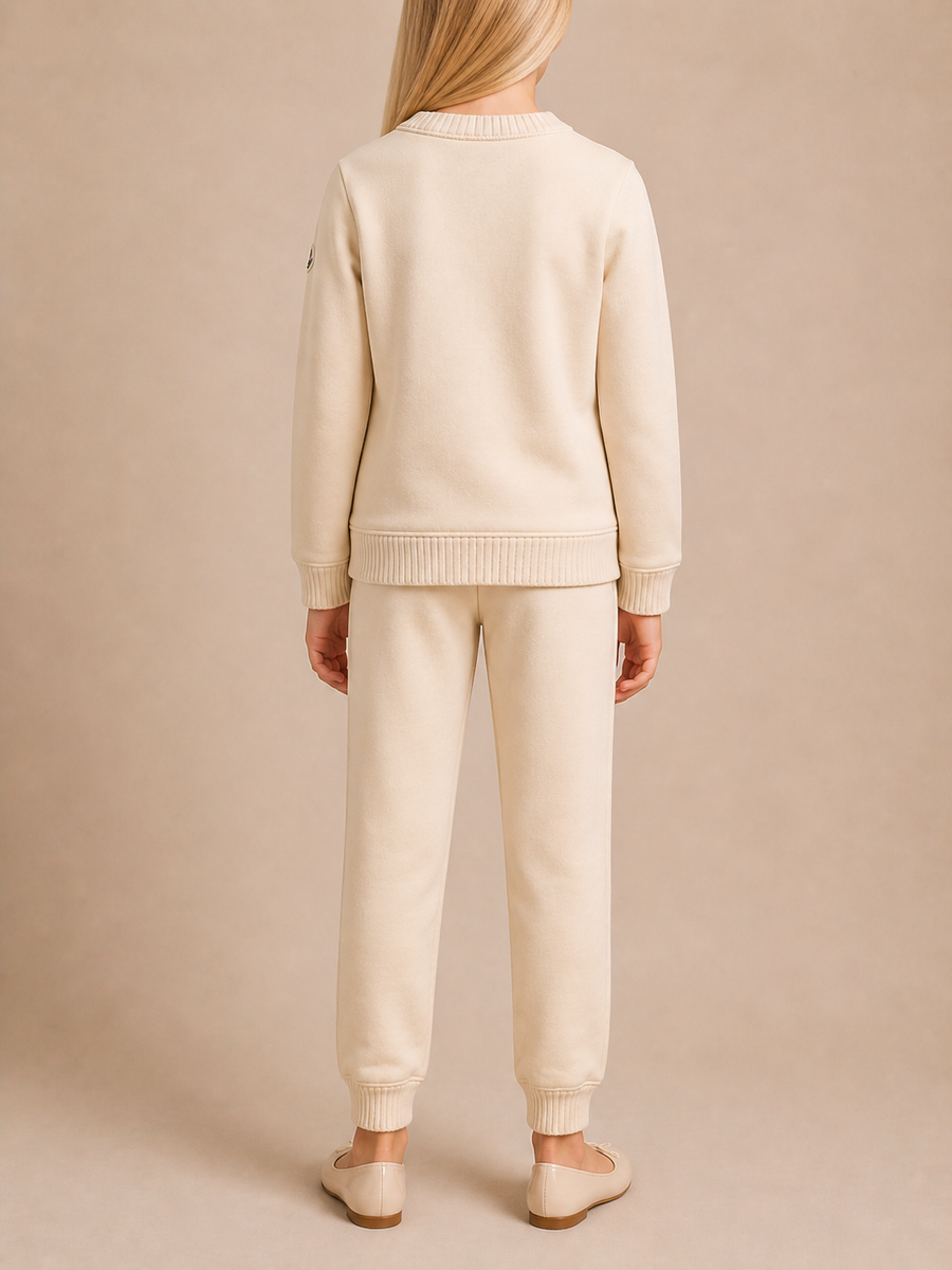 Moncler Kids Cream Sweater with Dog Prints and Appliqué Size 8 years RRP £250