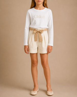 Chloé Kids White Long-Sleeve T-Shirt with Embroidered Logo Size 8 years&nbsp;
