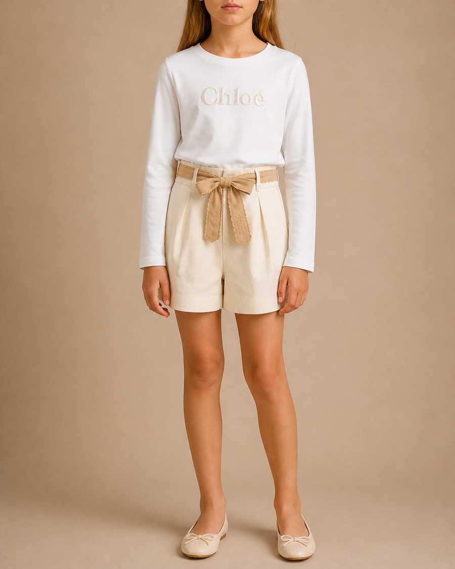 Chloé Kids White Long-Sleeve T-Shirt with Embroidered Logo Size 8 years&nbsp;