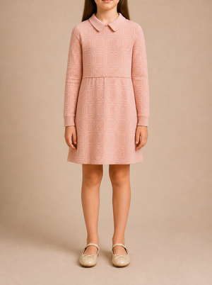 Burberry Kids Pink Checked Print Long-Sleeve Dress with Collar Detail Size 8 years