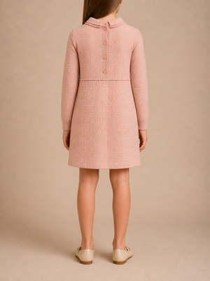 Burberry Kids Pink Checked Print Long-Sleeve Dress with Collar Detail Size 8 years
