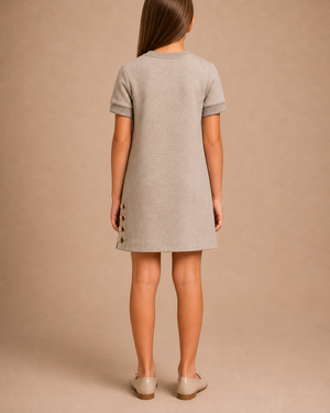 Chloé Kids Beige Short-Sleeve Dress with Logo and Buckle Details Size 10 years