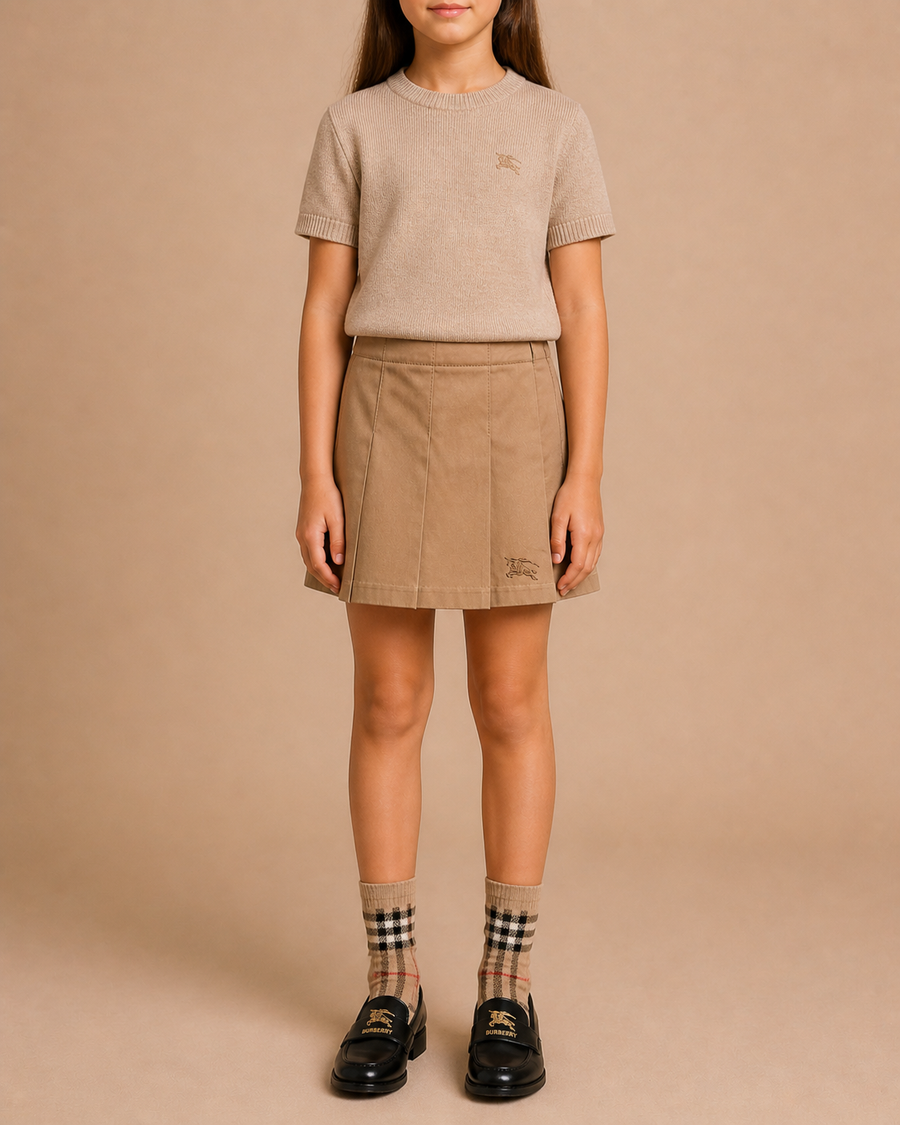 Burberry Kids Beige Pleated Skirt with Logo Detail Size 8 years