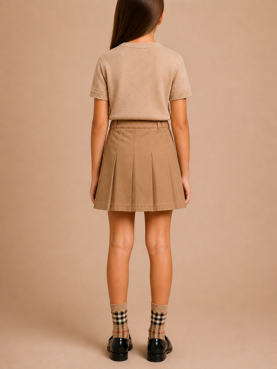Burberry Kids Beige Pleated Skirt with Logo Detail Size 8 years